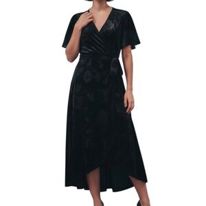 Velvet Burnout Wrap‎ Dress Black Large